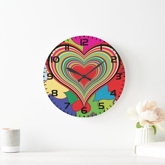 Vibrant Rainbow Layered Heart Abstract Grote Klok (Huis)