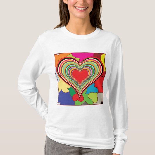 Vibrant Rainbow Layered Heart Abstract T-shirt (Voorkant)