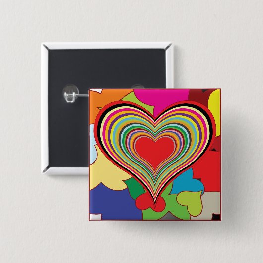 Vibrant Rainbow Layered Heart Abstract Vierkante Button 5,1 Cm (Voorkant /achterkant)