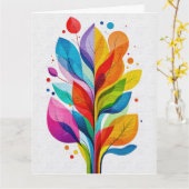 Vibrant Rainbow Leaves Abstract Tree Of Life Kaart (Gele Bloem)