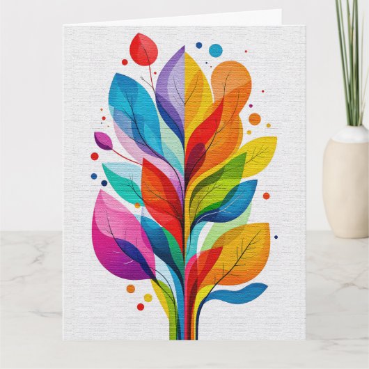 Vibrant Rainbow Leaves Abstract Tree Of Life Kaart (Voorkant)
