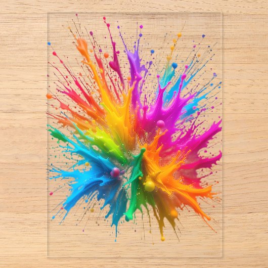 Vibrant Rainbow Paint Splatter Explosion Acryl Uitnodigingen (Voorkant)