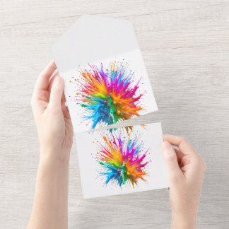 Vibrant Rainbow Paint Splatter Explosion All In One Uitnodiging