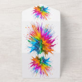 Vibrant Rainbow Paint Splatter Explosion All In One Uitnodiging (Buitenkant)