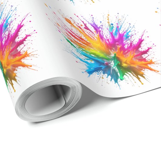 Vibrant Rainbow Paint Splatter Explosion Cadeaupapier (Rol Hoek)