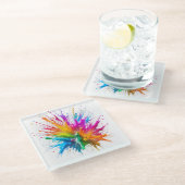 Vibrant Rainbow Paint Splatter Explosion Glazen Onderzetter (Schuin)