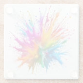 Vibrant Rainbow Paint Splatter Explosion Glazen Onderzetter (Achterkant)