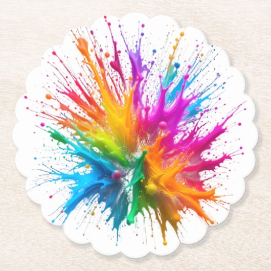 Vibrant Rainbow Paint Splatter Explosion Kartonnen Onderzetters (Voorkant)
