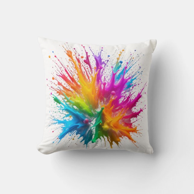 Vibrant Rainbow Paint Splatter Explosion Kussen (Voorkant)