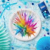 Vibrant Rainbow Paint Splatter Explosion Papieren Bordje (Feest)