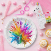 Vibrant Rainbow Paint Splatter Explosion Papieren Bordje (Feest)