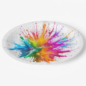 Vibrant Rainbow Paint Splatter Explosion Papieren Bordje (Gekanteld)