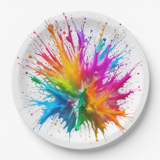 Vibrant Rainbow Paint Splatter Explosion Papieren Bordje (Voorkant)
