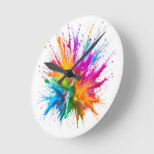 Vibrant Rainbow Paint Splatter Explosion Ronde Klok (Hoek)