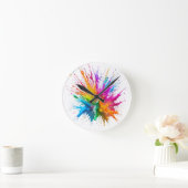 Vibrant Rainbow Paint Splatter Explosion Ronde Klok (Huis)