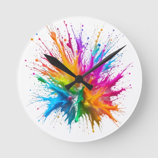 Vibrant Rainbow Paint Splatter Explosion Ronde Klok (Voorkant)