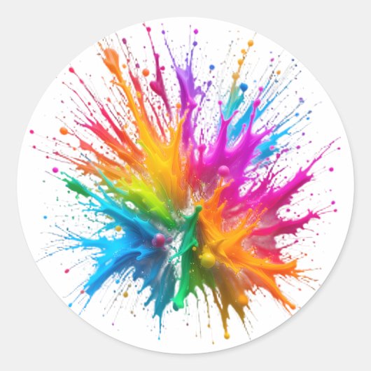 Vibrant Rainbow Paint Splatter Explosion Ronde Sticker (Voorkant)