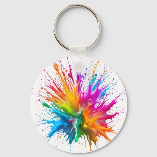 Vibrant Rainbow Paint Splatter Explosion Sleutelhanger (Voorkant)