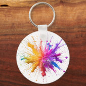 Vibrant Rainbow Paint Splatter Explosion Sleutelhanger (Achterkant)