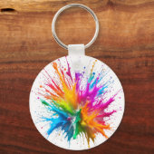 Vibrant Rainbow Paint Splatter Explosion Sleutelhanger (Voorkant)