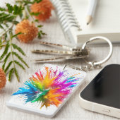 Vibrant Rainbow Paint Splatter Explosion Sleutelhanger (Voorkant Rechts)