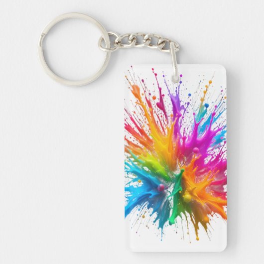 Vibrant Rainbow Paint Splatter Explosion Sleutelhanger (Voorkant)