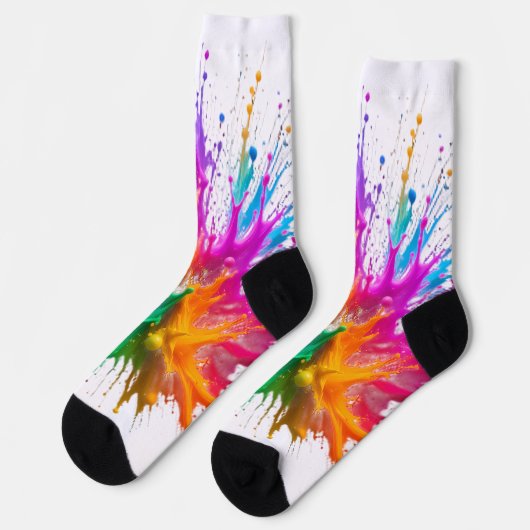 Vibrant Rainbow Paint Splatter Explosion Sokken (Links)