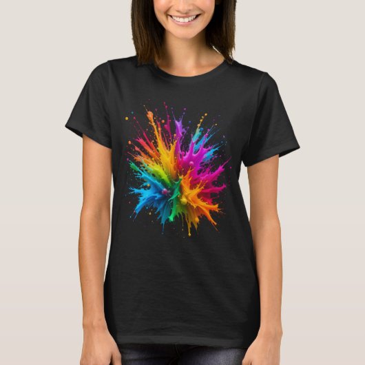 Vibrant Rainbow Paint Splatter Explosion T-shirt (Voorkant)