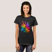 Vibrant Rainbow Paint Splatter Explosion T-shirt (Voorkant volledig)