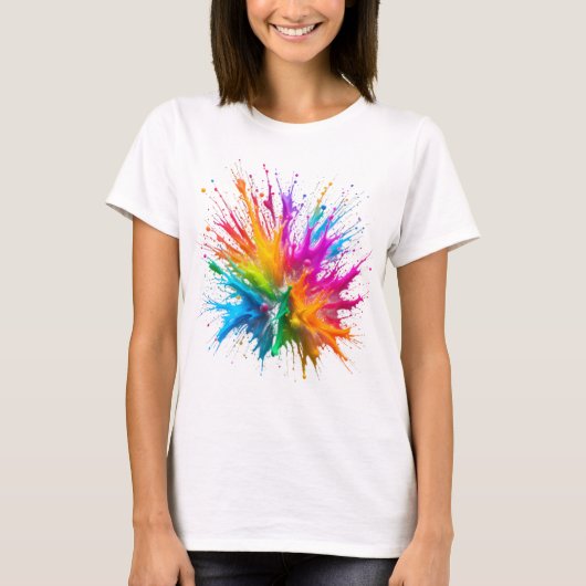 Vibrant Rainbow Paint Splatter Explosion T-shirt (Voorkant)