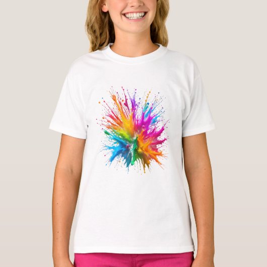 Vibrant Rainbow Paint Splatter Explosion T-shirt (Voorkant)