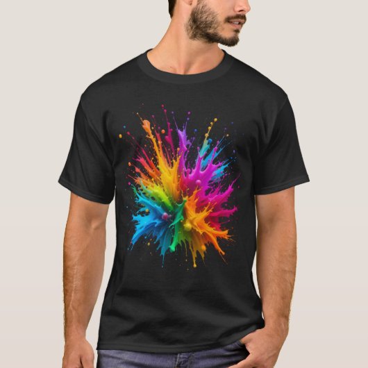 Vibrant Rainbow Paint Splatter Explosion T-shirt (Voorkant)