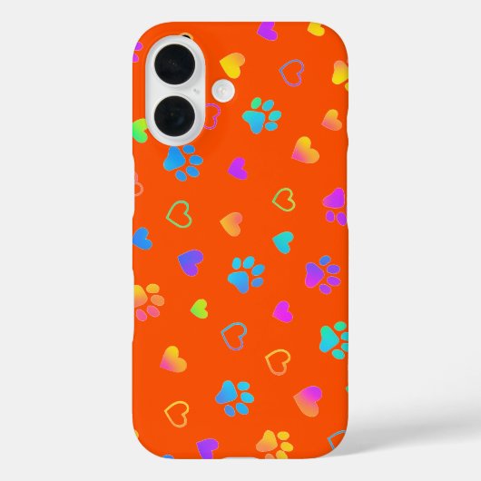 Vibrant Rainbow Paw & Heart Orange Case-Mate iPhone Case (Achterkant)