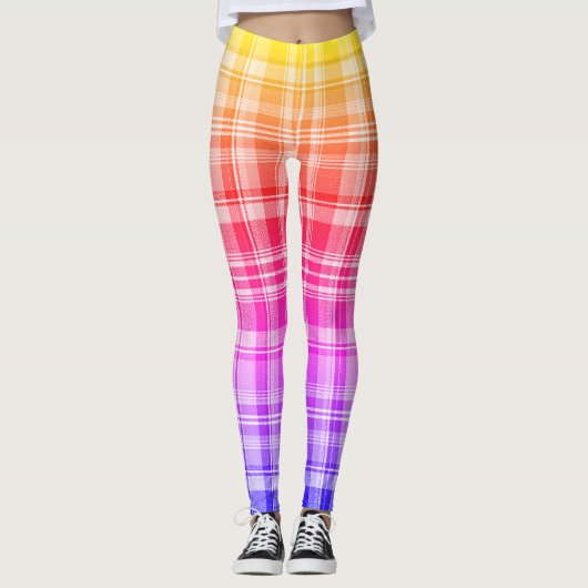 Vibrant Rainbow Plaid Gradient Design Leggings (Voorkant)