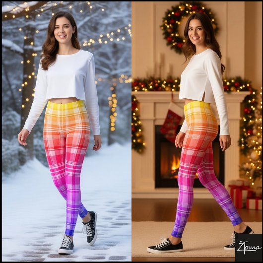 Vibrant Rainbow Plaid Gradient Design Leggings