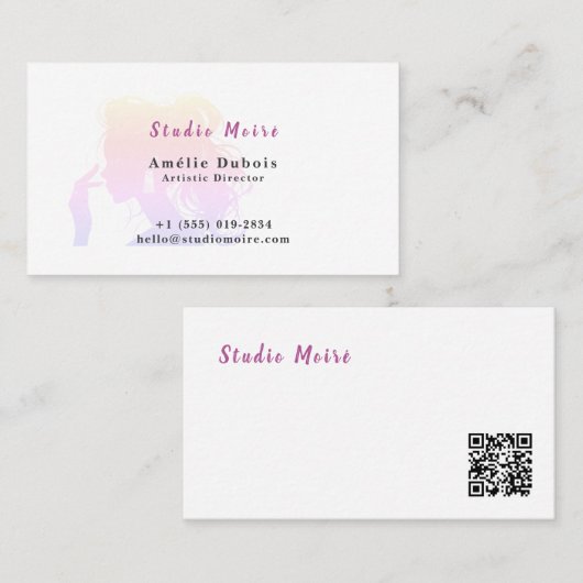 Vibrant Rainbow Subtle Luxury Salon QR Code Visitekaartje (Voorkant / Achterkant)