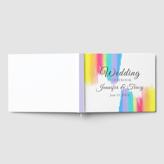 Vibrant Rainbow Waterverf Gay Pride LGBTQ Weddensc Gastenboek (Volledig)