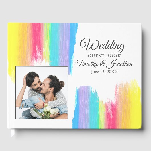 Vibrant Rainbow Waterverf Paar Foto bruiloft Gastenboek (Voorkant)