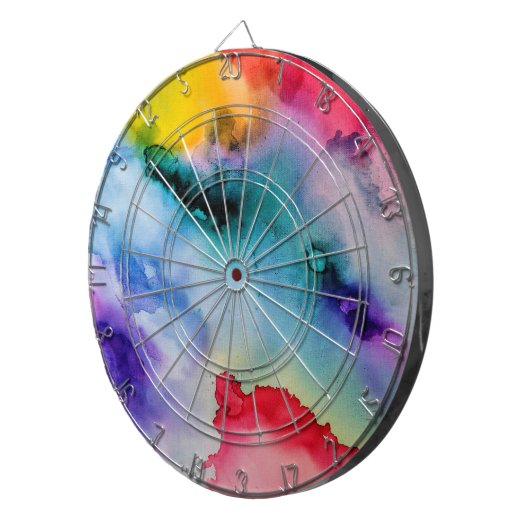 Vibrant Rainbow Waterverf Patroon Dartbord (Voorkant Rechts)