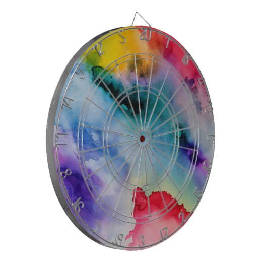 Vibrant Rainbow Waterverf Patroon Dartbord (Voorkant Links)
