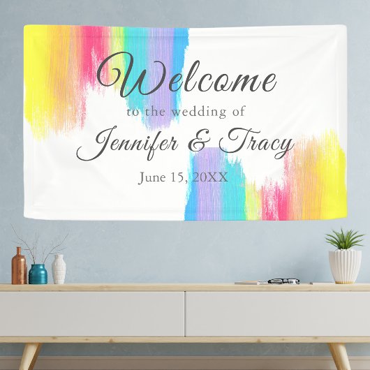 Vibrant Rainbow Waterverf Welkom bij ons huwelijk Spandoek