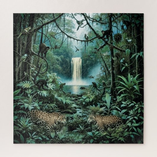 Vibrant rainforest green foliage majestic jaguars legpuzzel (Verticaal)