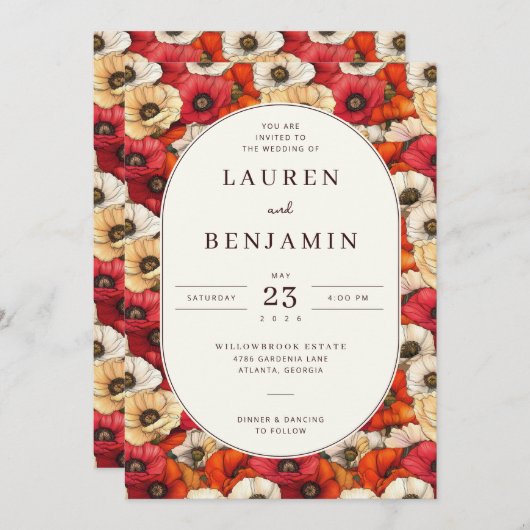 Vibrant Red and Orange Floral Pattern Kaart (Voorkant / Achterkant)