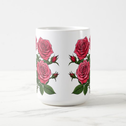 Vibrant Red And Pink Rose Bouquet With Green Leave Koffiemok (Center)