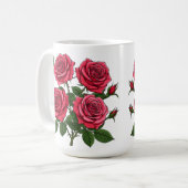 Vibrant Red And Pink Rose Bouquet With Green Leave Koffiemok (Voorkant links)