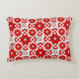 Vibrant Red And White Floral Pattern With Pearl Accent Kussen