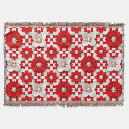 Vibrant Red And White Floral Pattern With Pearl Deken