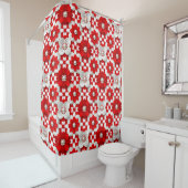 Vibrant Red And White Floral Pattern With Pearl Douchegordijn (In situ)