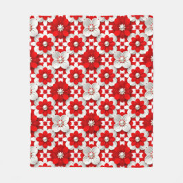 Vibrant Red And White Floral Pattern With Pearl Fleece Deken