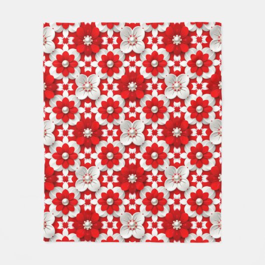 Vibrant Red And White Floral Pattern With Pearl Fleece Deken (Voorkant)